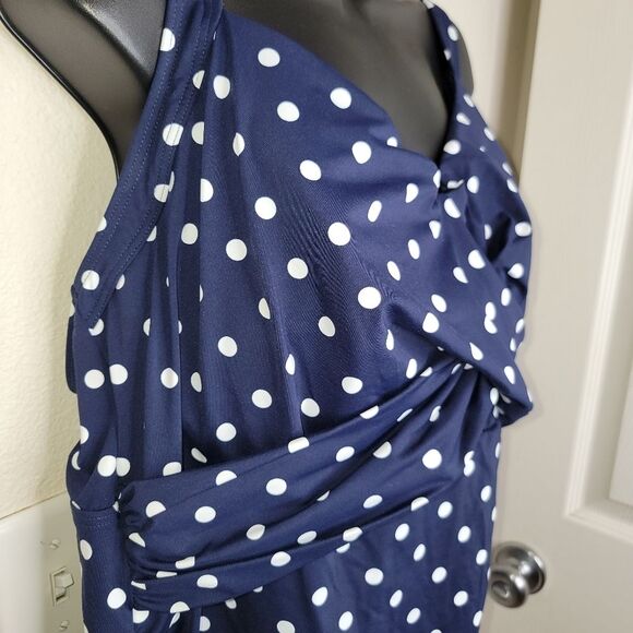 Lands' End Nwt Navy Blue Polka Dot Swimsuit Tankini Top Size 22W DD - Picture 3 of 9